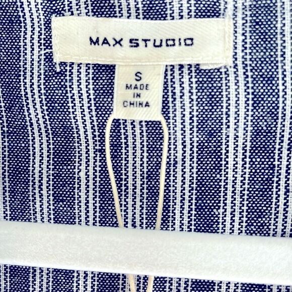 Max Studio Striped Blue &’White Women's Blazer Linen Blend Ruched Sleeves NWT - Picture 4 of 11